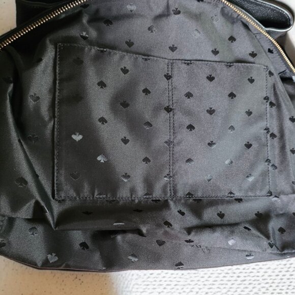 KATE SPADE (LG) TRIPLE COMPARTMENT TOTE Black Pebbled Leather and Suede Side - Picture 9 of 13